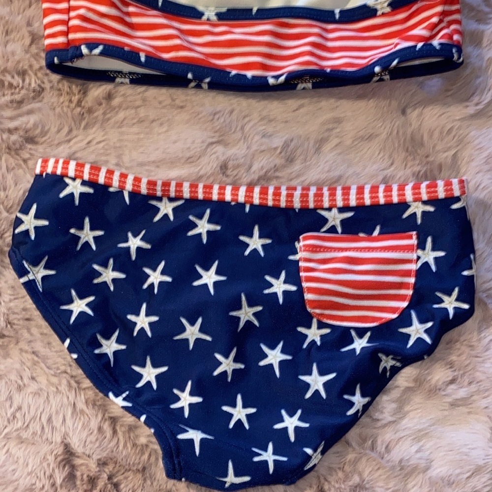 Cat & Jack Small (6/6X) red white & blue USA starfish & striped bikini swimsuit‌ - Picture 3 of 11